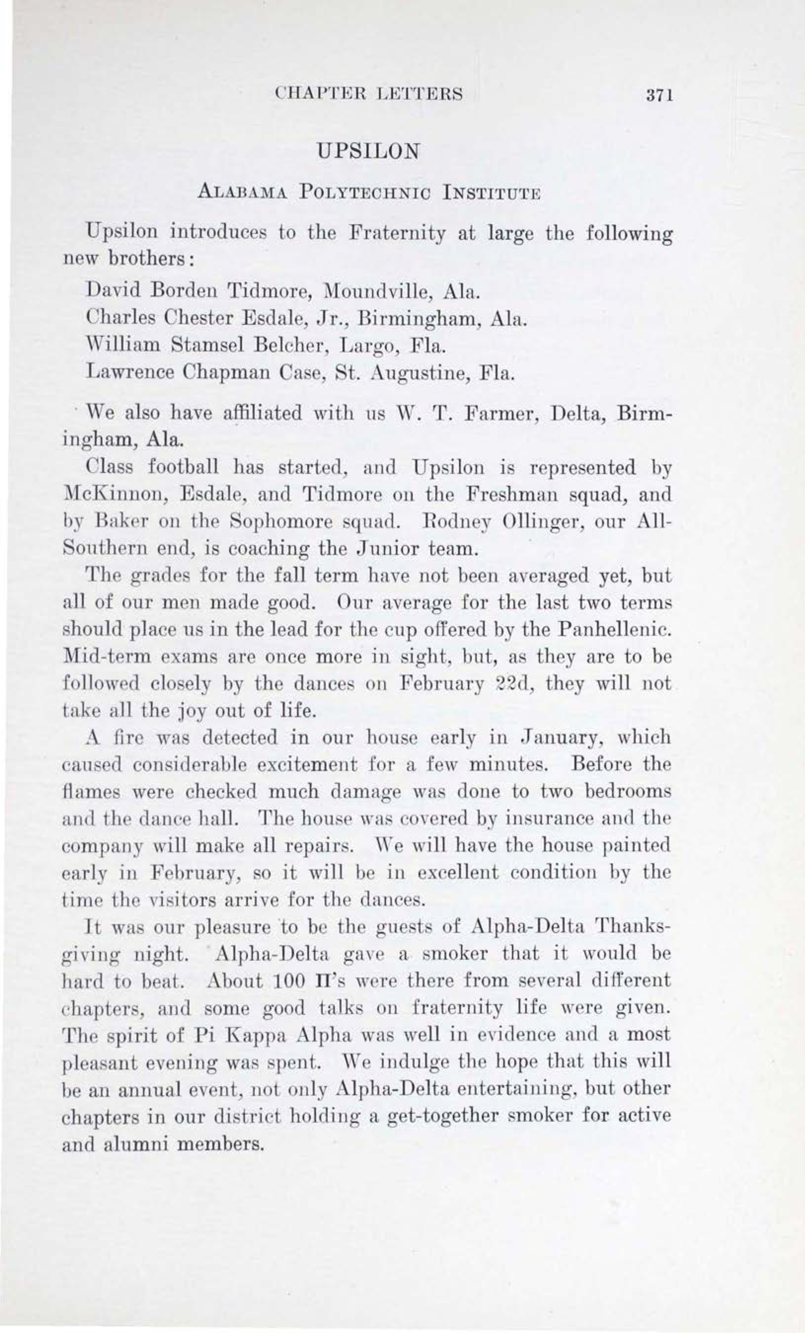 Upsilon, February 1920
